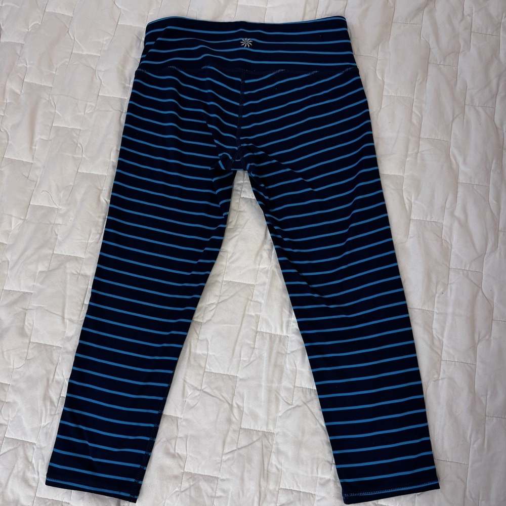 Athleta Stripe Chaturanga Capri Leggings Navy Blue Size Xtra Small - Picture 3 of 3